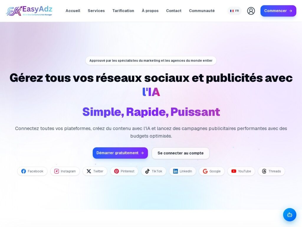 Capture de la page d’accueil — EasyAdz